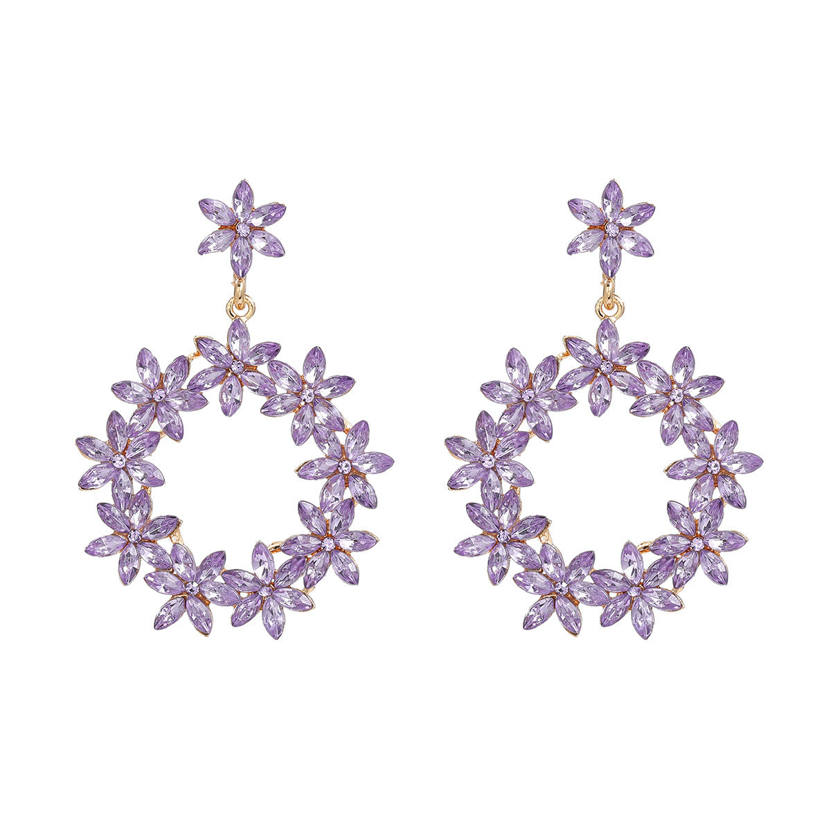 Wholesale Full Color Diamond Flower Round Earrings